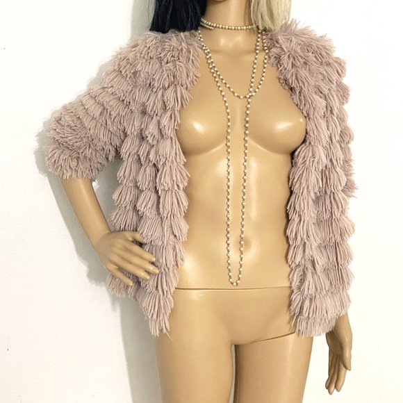 Open Front Fuzzy Cardigan | Fluffy Cardigan | Dressy Jacket | Beige Jacket | S - Picture 5 of 9